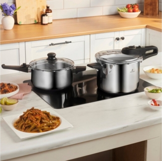 Karaca Schnellkochtopf Karaca Ruggersteel Schnellkochtopf Set, 4+6 L, Edelstahl, 2 Deckel