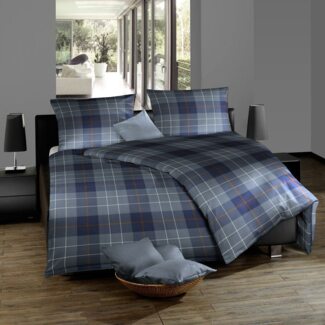 Fleuresse Lech Edelflanell Bettwäsche 240x220 Karo marine blau rost 604112-02