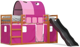 vidaXL Etagenbett mit Rutsche und Gardinen Rosa 90x200 cm 3284142