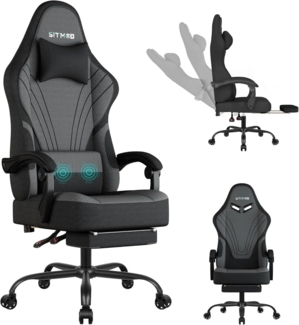 Gaming Stuhl Ergonomisch Fußstütze Höhenverstellbar 360° Drehbar Grau
