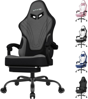 Gaming Stuhl Ergonomisch Fußstütze Höhenverstellbar 360° Drehbar Grau