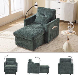 Multifunktionales Faulenzersofa verstaubare Rückenlehne mit Handyhalterung Chenille Einzelner Freizeitstuhl für Wohnzimmer Schlafzimmer kleiner Haushalt