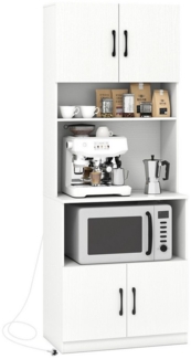 COSTWAY Küchenbuffet Hochschrank mit Steckdosen, Vorratsschrank weiß