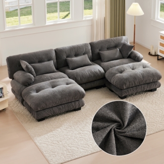 LVHOM Modulares Sofa U Form 300 x 80 x 143 cm, Wohnlandschaft inkl. Kissen, Modulsofa Ecksofa, umwandelbares Schaumstoffsofa, Sofagarnitur