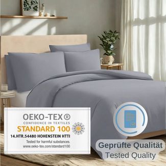 Komfortec Premium Bettwäsche 200x200 mit 2 Kissenbezug 40x80 cm Set aus Gebürstetes Mikrofaser - Grau