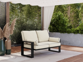 Outdoor 2-Sitzer Gartensofa, schwarze Metallbeine, Gartensofa für die Terrasse - ELBA S2 - beige