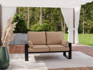 Outdoor 2-Sitzer Gartensofa, schwarze Metallbeine, Gartensofa für die Terrasse - ELBA S2 - beige