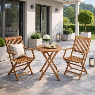 Balkonset Gartenmöbel Set Klappstühle mit Armlehne Klapptisch Ø 57cm Rund Akazie