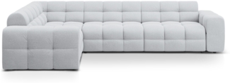 Micadoni Ecksofa Kendal 6-Sitzer Links Strukturierter Stoff Hellgrau Buchenholz schwarz