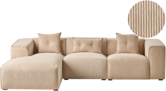 Beliani 'DOLVA' Ecksofa 3-Sitzer Cord Beige rechtsseitig