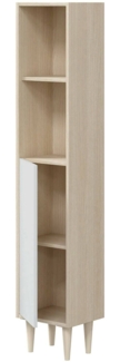 Dmora Säulenschrank Lazzarina, Badezimmerwandschrank mit 1 Tür, hoher Kleiderschrank, 30x25h150 cm, Eiche und glänzendes Weiß
