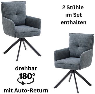 SOFIA Esszimmerstühle 2er Set mit schwarzem Metallgestell und Microfaser Bezug, Anthrazit - Bequeme Stühle für Esszimmer & Wohnzimmer - 60 x 93 x 67 cm (B/H/T)