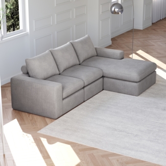 Sofa, Boneless Couch mit Chaiselongue L-förmiges gepolstertes Cordsofa mit drei Kissen keine Montage erforderlich, Cord, Beige