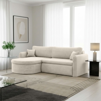 Ecksofa Schlafsofa FELIZ Stoff Poso Altweiß Ottomane Links