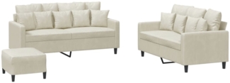 vidaXL 3-tlg. Sofagarnitur mit Kissen Creme Samt 3201718