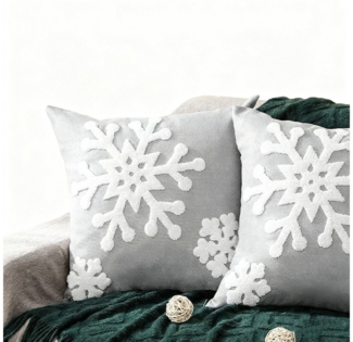 CLTYQ Kissenbezug Kissenbezug Weihnachten 2 Stück, Weihnachtsdeko Kissenbezug 45x45 cm, Schneeflockenstickerei,Kissenbezüge aus Canvas weiche