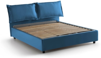 Dmora Anjin Doppelbett, Bettkasten mit Stoffbezug, 100 % Made in Italy, Öffnung vorne, geeignet für Matratze 160 x 190 cm, Blau