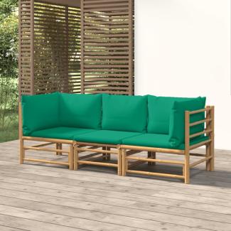 vidaXL 3-tlg. Garten-Lounge-Set mit Grünen Kissen Bambus 3155151