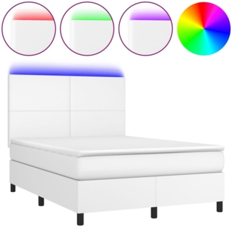 vidaXL Boxspringbett mit Matratze & LED Weiß 140x190 cm Kunstleder 3135820