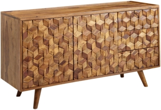 Sideboard 138 x 76 x 45 cm Sheesham Massivholz Anrichte mit Türen & Schubladen, Kommode Kommodenschrank Holz Modern, Standschrank Wohnzimmer