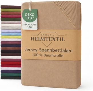 EXKLUSIV HEIMTEXTIL Jersey Spannbettlaken Premium 200 x 200 cm Sand 100% Baumwolle Öko - Tex Zertifiziert Bed-Sheet Bettlaken Spannbetttuch Topper Leinentuch