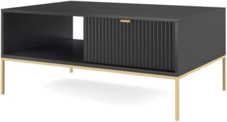 Selsey Vellore - Wohnzimmertisch Couchtisch mit Schublade, Schwarz mit goldenem Metallgestell, 68x104 cm