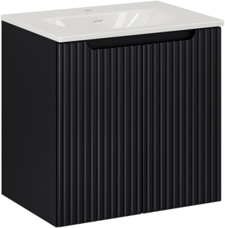 NOVA BLACK 60cm Badmöbel-Set mit SKY Möbelwaschtisch (40x60cm), Schwarz Teppich