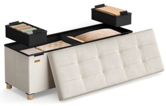 SONGMICS Sitzbank mit Stauraum, Hocker faltbar, 38 x 110 x 40 cm, Aufbewahrungsbox mit Deckel, Fußhocker 112 L, Samt, bis 300 kg belastbar, Flur Wohnzimmer Schlafzimmer