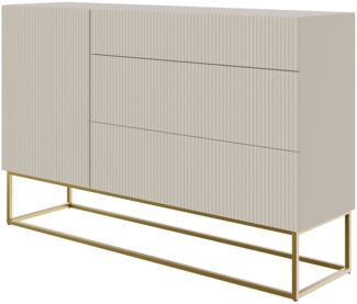Selsey Veldio - Sideboard Kommode mit 3 Schubladen, Graubeige Taupe mit goldenem Metallgestell, 140 cm breit