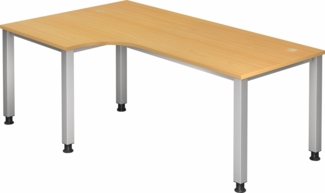 bümö manuell höhenverstellbarer Eckschreibtisch Buche, Schreibtisch L Form 200x120 cm - Eckschreibtisch höhenverstellbar, L Schreibtisch, PC-Tisch Büro, großer Computertisch, Q-Serie, QS-82-6