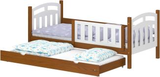 WNM Group Kinderbett Ausziehbar Suzie - aus Massivholz - Ausziehbett fr Mdchen und Jungen - Hohe Qualitt Bett mit Rausfallschutz fr Kinder 190x90 / 180x90 cm - Braun