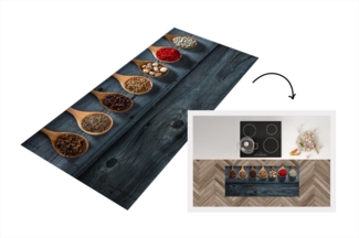 MuchoWow Küchenläufer Gewürze - Löffel - Holz - Küche - Gewürze - Industrie, Rechteckig, Küchenteppich, Läufer für Küche, Rutschfest, Küchendeko, 120x50 cm