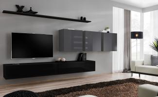 Hängende Wohnwand Switch VII in Schwarz und Grafit 340 x 150 cm 7-teilig