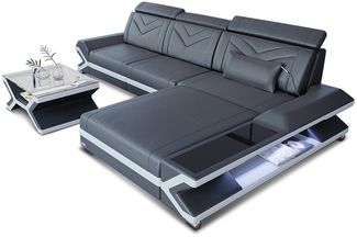 Sofa Dreams Ecksofa Napoli L Form Leder, Ottomane frei ausrichtbar, USB, opt. Bettfunktion, LED, 4-Sitzer