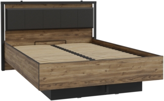 Stauraumbett >HAYATO< mit Reost, LED, Alpenfichte Dekor/Schwarz - 152,6x104,3x207,3cm BxHxT