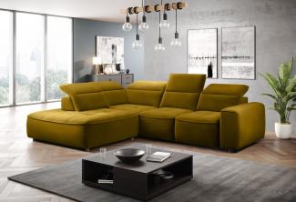 Stylefy Colton L Ecksofa Velours KRONOS Gelb Links