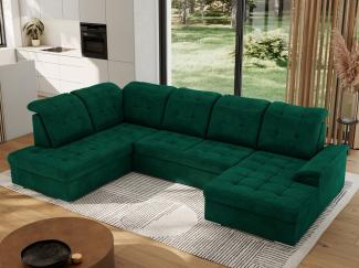 Ecksofa, Wohnzimmer U Couch, Polstersofa mit Bettkasten - MADRITO U - DunkelGrün Velorus - Links