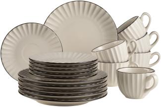 Retro Kaffeeservice fr 6 Personen in cremigem Wei mit schner Wellenform, 18-teiliges rundes Kaffeegeschirr Set mit Kaffeetassen, Untertassen und Dessertteller