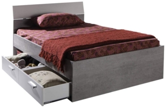 Doppelbett 2 Fächer 2 Schubladen aus weiß lackiertem Zementlaminat