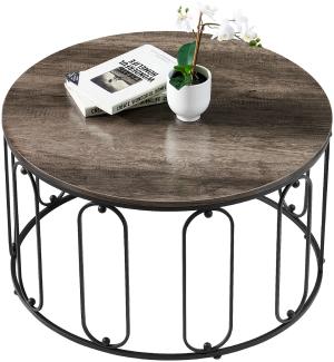 MCombo Metallmöbel Couchtisch Beistelltisch Sofatisch Kaffeetisch 2147, rund, Montag-freundlich, Industriedesign, MDF-Holzwerkstoff, Schwarz, Ø 80 cm