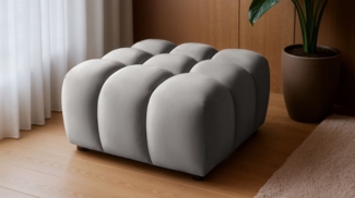 Polsterhocker Designerhocker FLOW in Stoff Bluvel Silbergrau