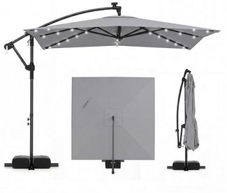 COSTWAY Sonnenschirm, mit Ständer und LED, 300 cm Ampelschirm 360° drehbar