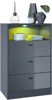 Vladon Kommode Pino V2, Anrichte mit 3 Schubladen & 1 offenem Fach, Anthrazit matt/Grau Hochglanz mit LED RGB (56 x 86,5 x 36 cm)