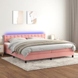 vidaXL Boxspringbett mit Matratze & LED Rosa 200x200 cm Samt 3134668