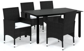 5-tlg. Garten-Essgruppe mit Kissen Poly Rattan Schwarz