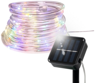 IC Gardenworld LED-Lichterschlauch Solar Lichterschlauch mit 50 bunten LED, ca. 5 Meter, separates Solarpanel mit Erdspieß, optionale Blinkfunktion
