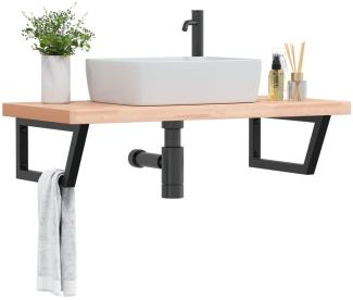 vidaXL Waschbeckenregal Wandmontage Stahl und Massivholz Buche 3302439