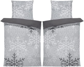 One Home Bettwäsche Winter Snowflakes, Biber, 4 teilig, Kristalle und Schneeflocken, kuschelig flauschig warm weich Baumwolle