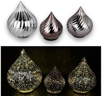 Online-Fuchs LED Dekolicht - 3 Glastropfen mit LED-Lichterkette, Funkeleffekt, Timer & PUNKTEN, 20 LED´s mit seichten Funkeleffekt, Warmweiß