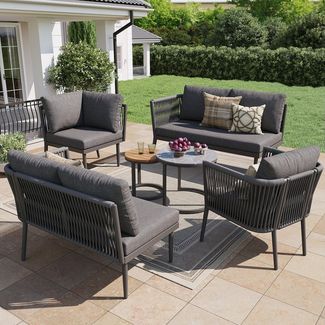 Flieks Gartenlounge-Set, 6-Sitzer Gartenmöbel-Set Sitzgruppe mit 2 stapelbaren Couchtische